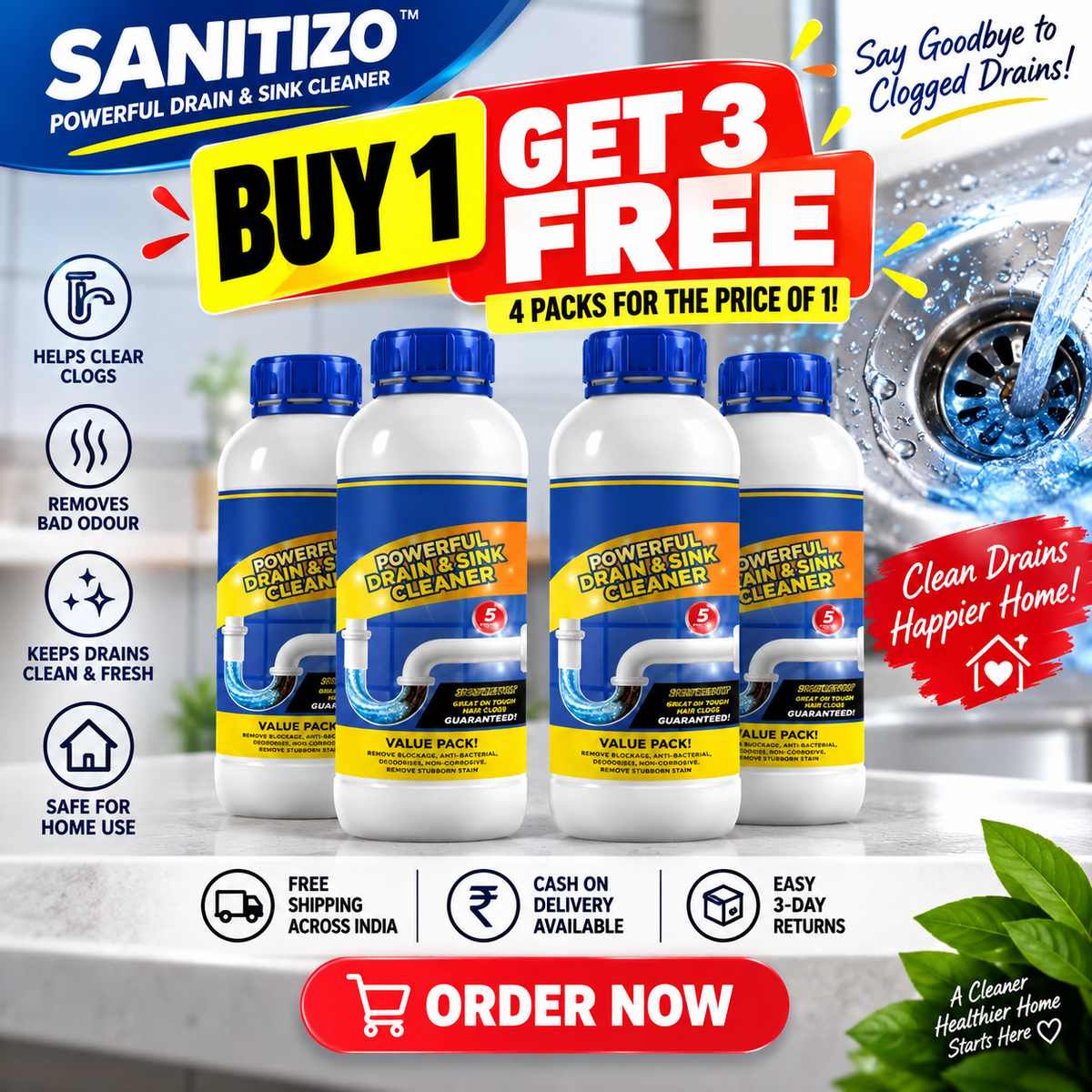 🧼 Drain & Sink Cleaner 🚿 | BUY 1 GET 3 FREE 🎁
